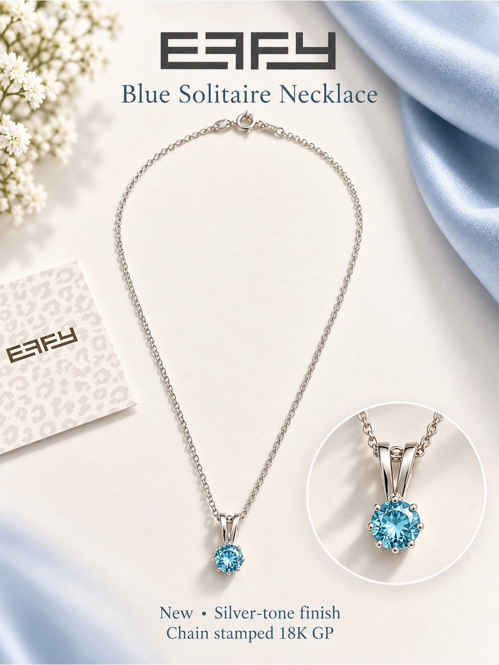 EFFY Blue Solitaire Pendant Necklace Silver Tone